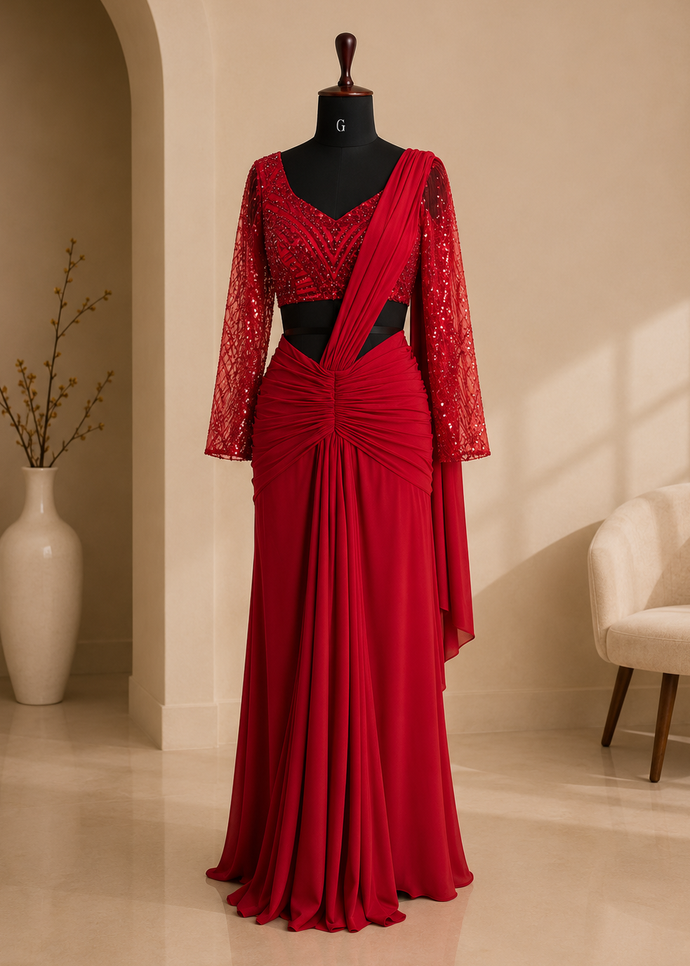 Crimson Red Drape Skirt