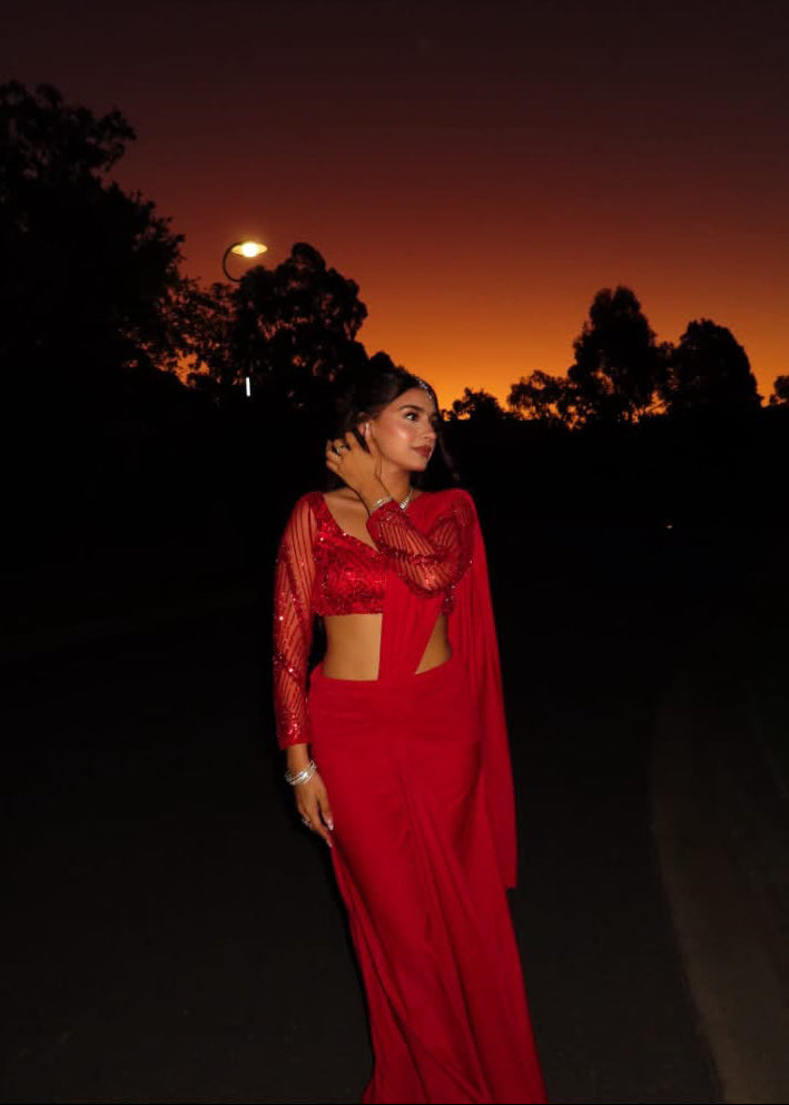 Crimson Red Drape Skirt